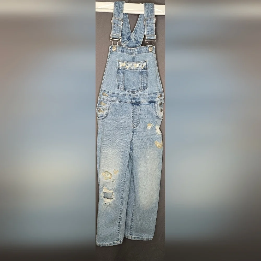 Kids Maurices Light Wash Distressed Denim Overalls Size 8 Reg